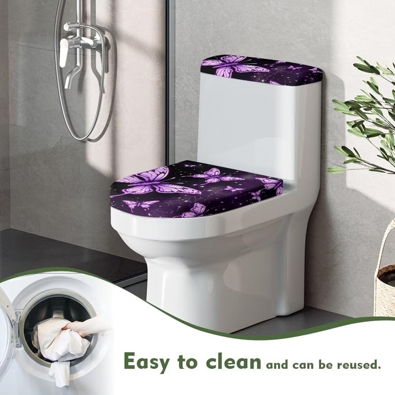 CREAMIC Purple Butterfly Bathroom Toilet Lid Covers and Tank Cover Set Seat Covers Fits Most Lids for Accessories Decor with Elastic Edge Keep Dust Stain Machine Washable - Image 4